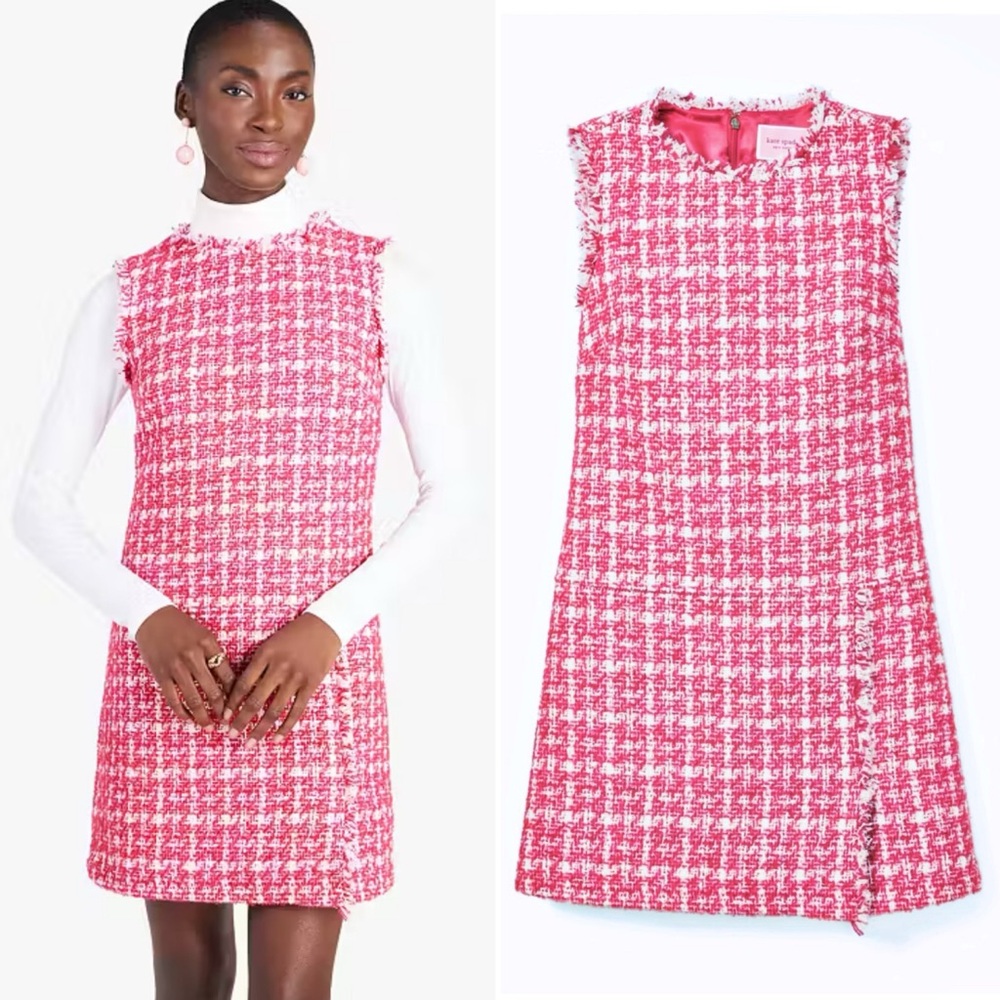 Kate Spade Pink Plaid Tweed Shift Dress